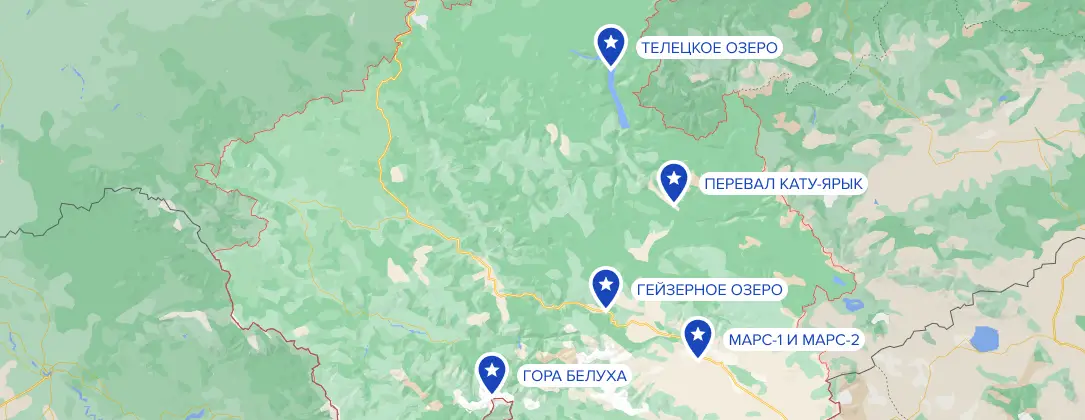 Карта мест для посещений на Алтае